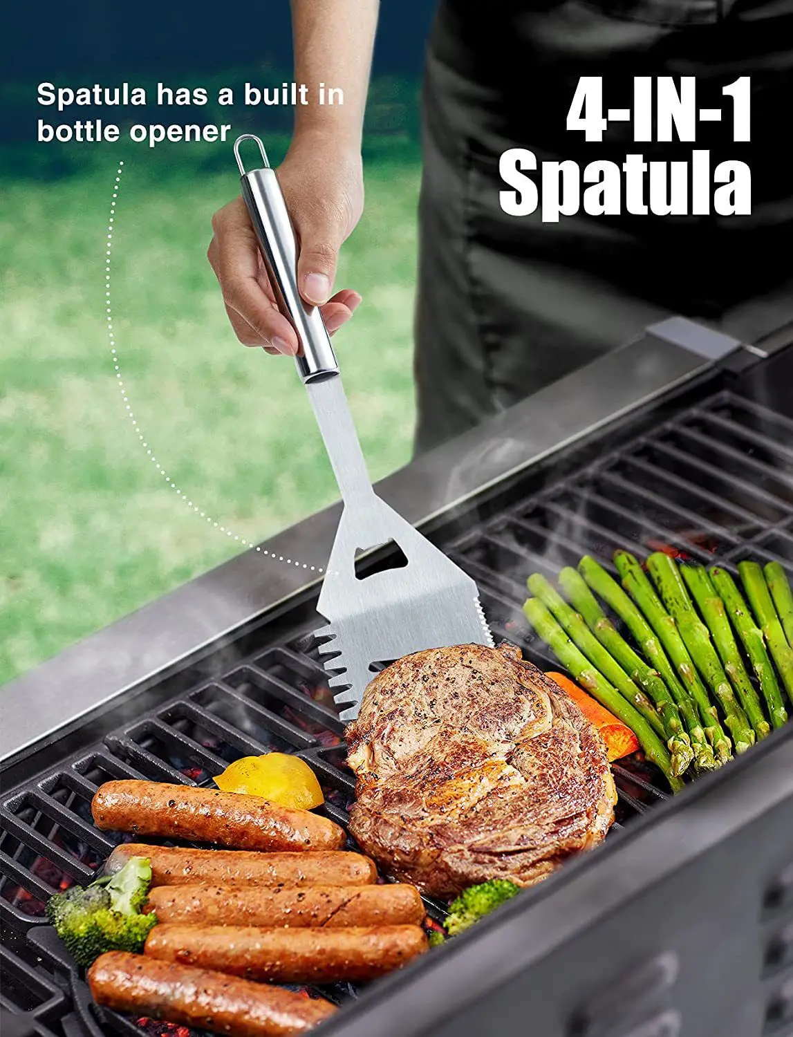 11-Pieces Tools Apron Grill Set Stainless Steel BBQ Roaster Barbecue Combination Tool Set Outdoor BBQ Tool Kits