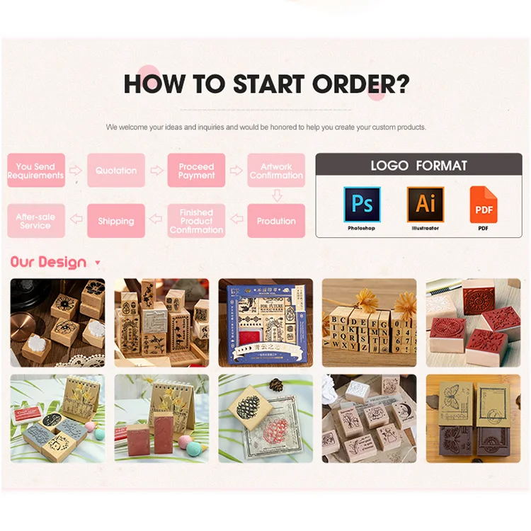 Custom Logo Wooden Ink Stamp  Decorative Scrapbooking Emotion Kids Large Wooden Stamps Moon Mini Number Wooden Stamps Set