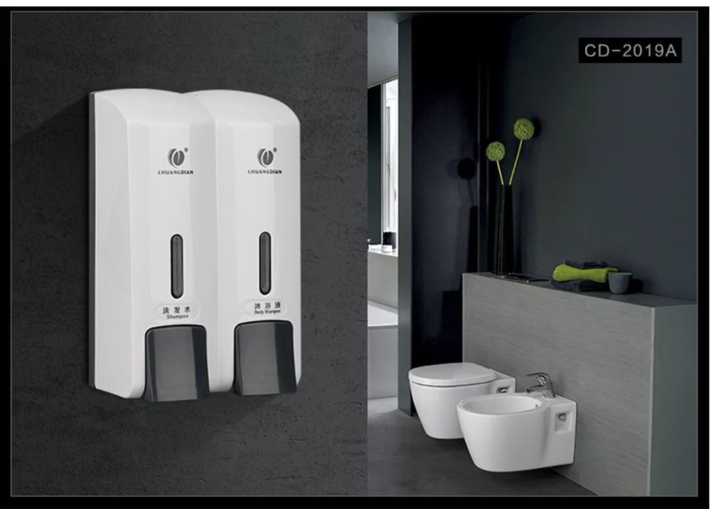 Chuangdian 300ml*2 public wall mount plastic soap dispenser hand washing machine