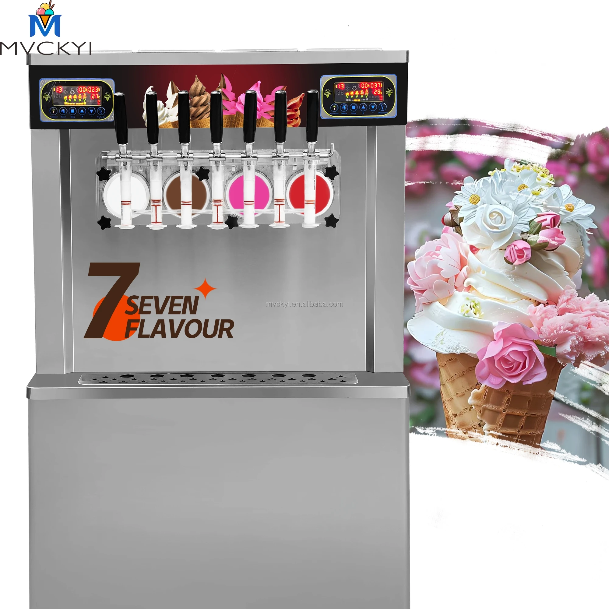 Wholesale Prices 7 Flavor soft ice cream machine frozen yogurt sundae ice cream machine ice cream Batch Freezer for coffee shop