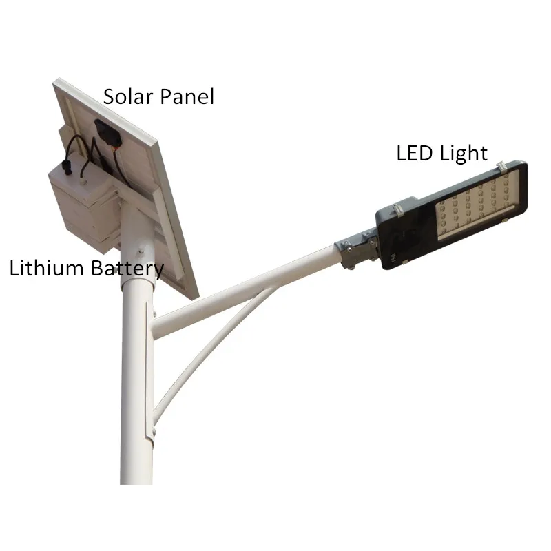 Outdoor 30W 40W 50W 60W Solar LED Street Light with Lamp Pole  Lithium Battery Solar Panel