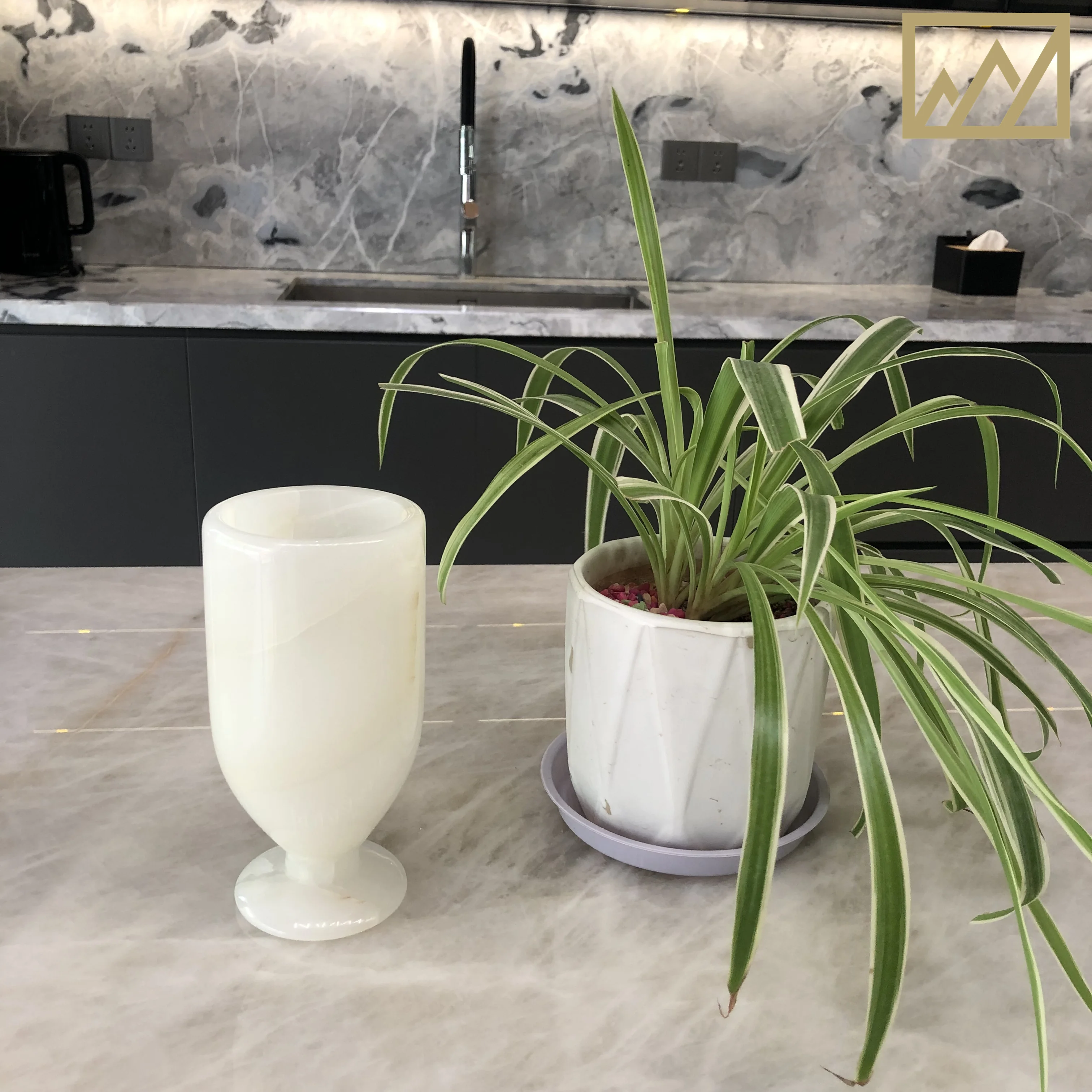 Custom Marble Vase Honey Onyx  Decorative Vase for the Living Room