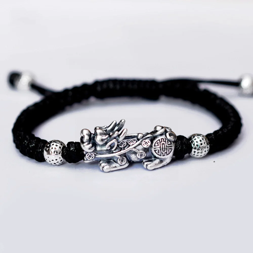 999 стерлингового серебра 3D Храбрый войска браслеты из нержавеющей стали для мужчин увеличения объема ручная работа плетеный ярко-красного цвета веревки разноцветные китайские узлы