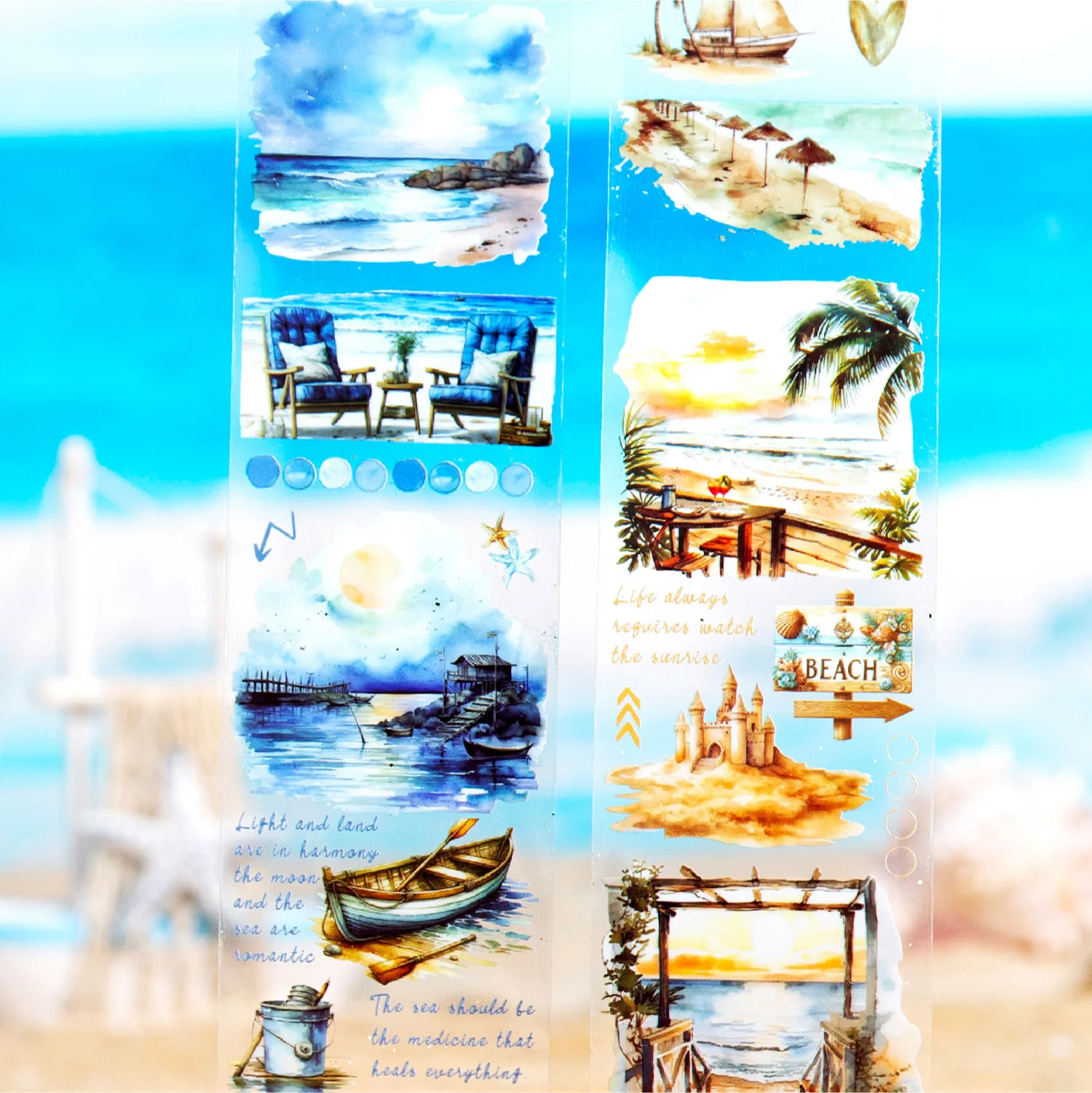 1 roll/piece Tape Sea Breeze Series Seaside Scenery Handbook DIY Material Recycling Sticker