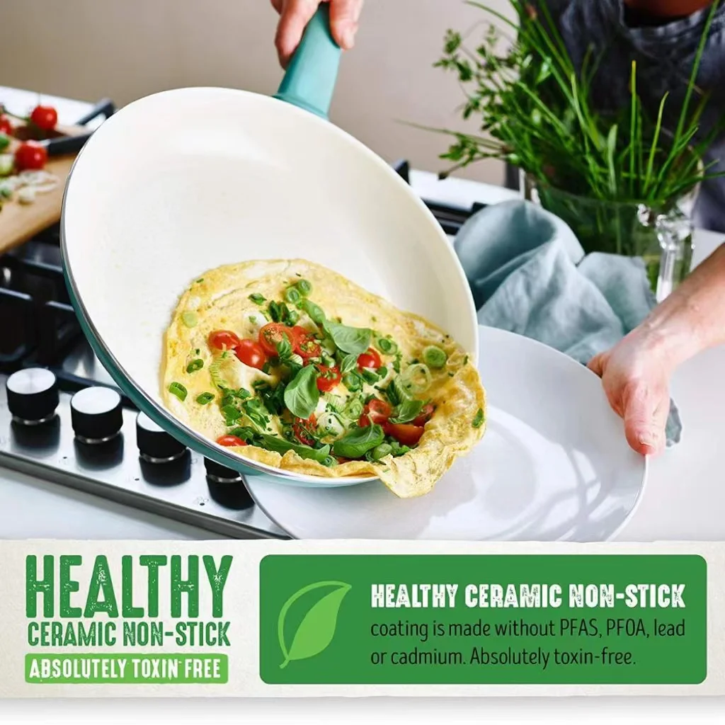 Hot Sale 16Pc sky blue press Aluminum Non Stick Ceramic Coated Cookware Set