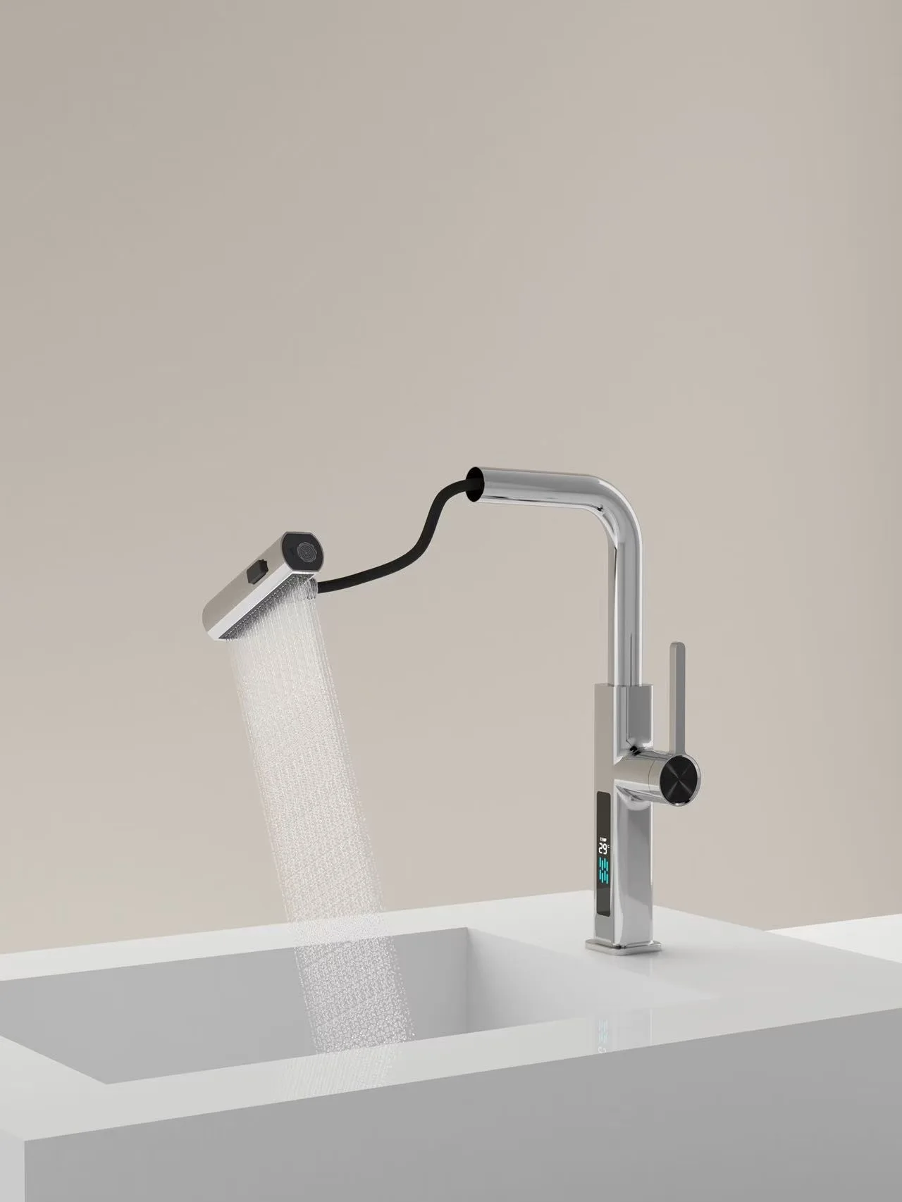 New All copper high-end kitchen waterfall digital display pull faucet