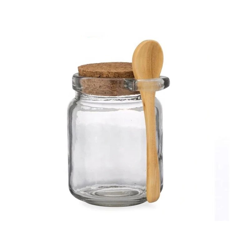 Стеклянная банка с бамбуковой ложкой и Пробковой Крышкой для специй, солевых приправ, 8 унций, 250 мл