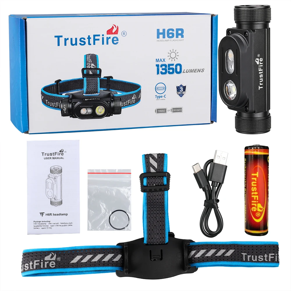 TrustFire H6R белый налобный фонарь 1350LM красный походный рыболовный 18650 головка двойной свет фонарик