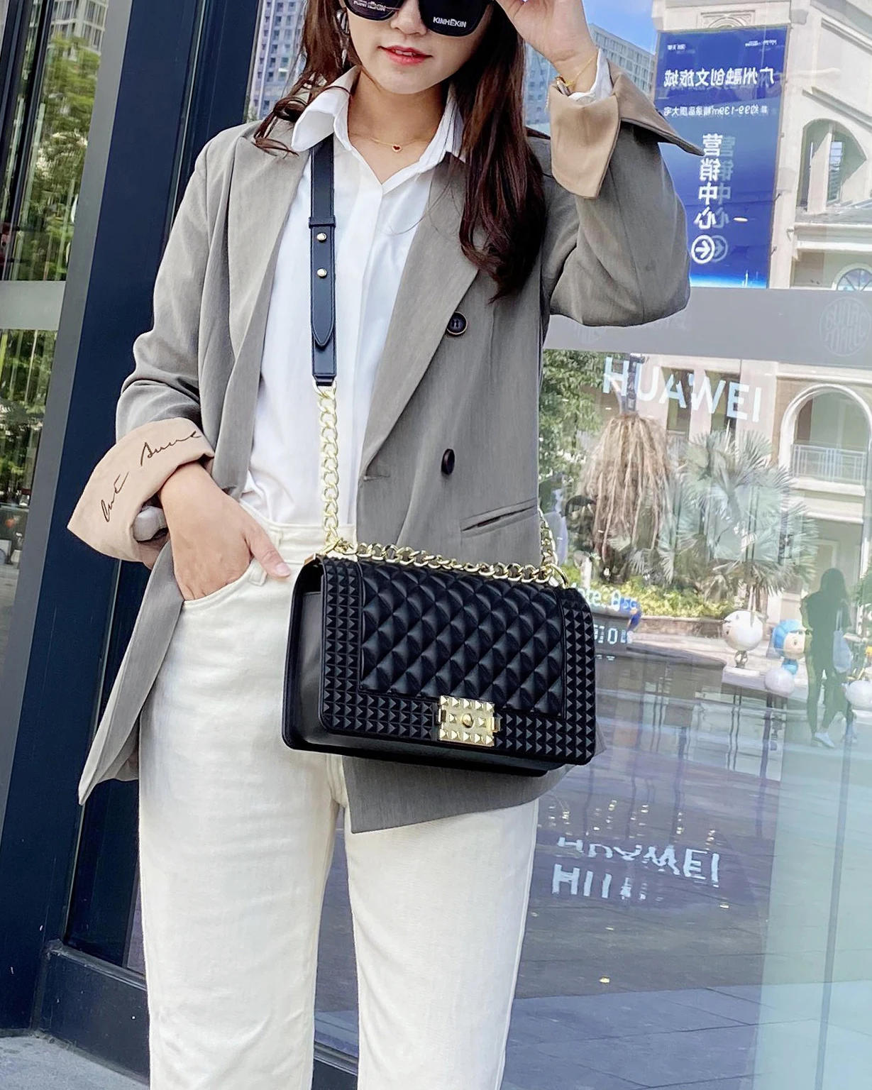 Angel Kiss High Quality PVC Lattice Chain Jelly Purses And Handbags Ladies Girl Fashion Candy Crossbody Bag