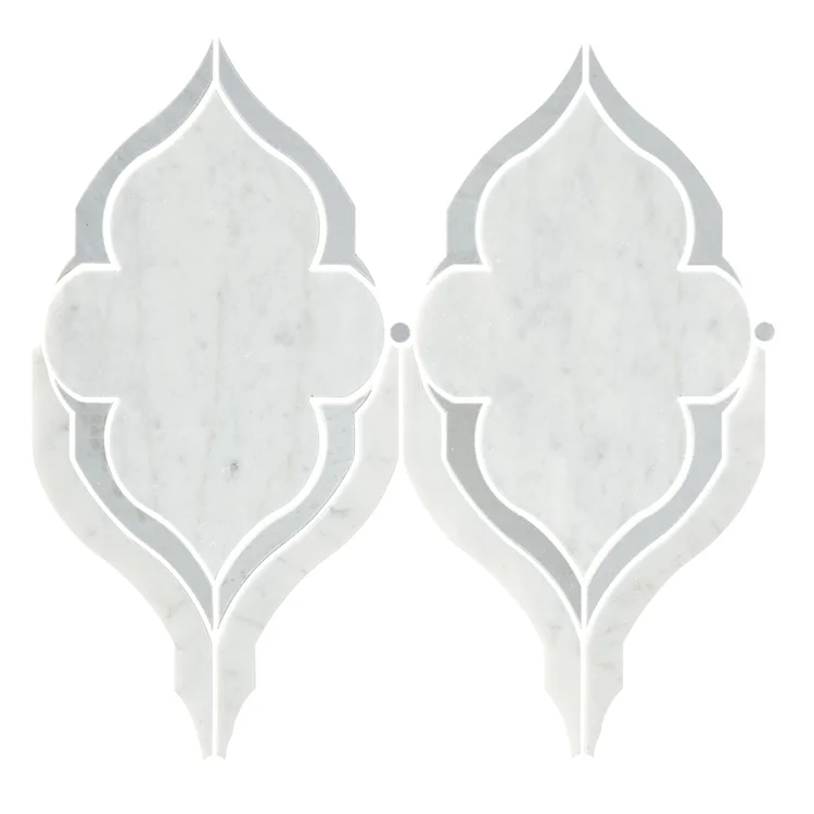Glass and statuary white arabesque marble waterjet mosaics grey mosaic wall and floor tile