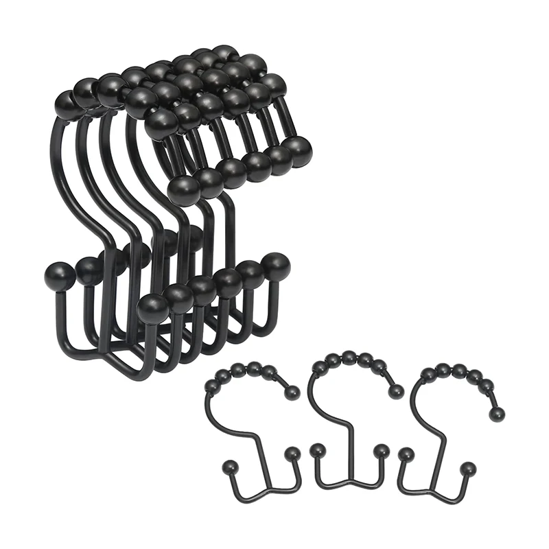 Wholesale shower curtain hooks rust resistant bathroom double shower curtain hooks rings