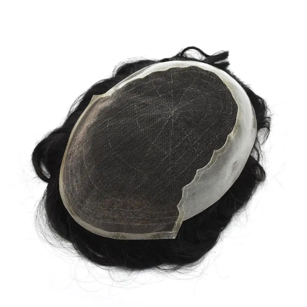 Wholesale Toupee Mens Hairpiece Q6 Base French Lace #1B Color Indian Human Remy Hair Replacement System For Men