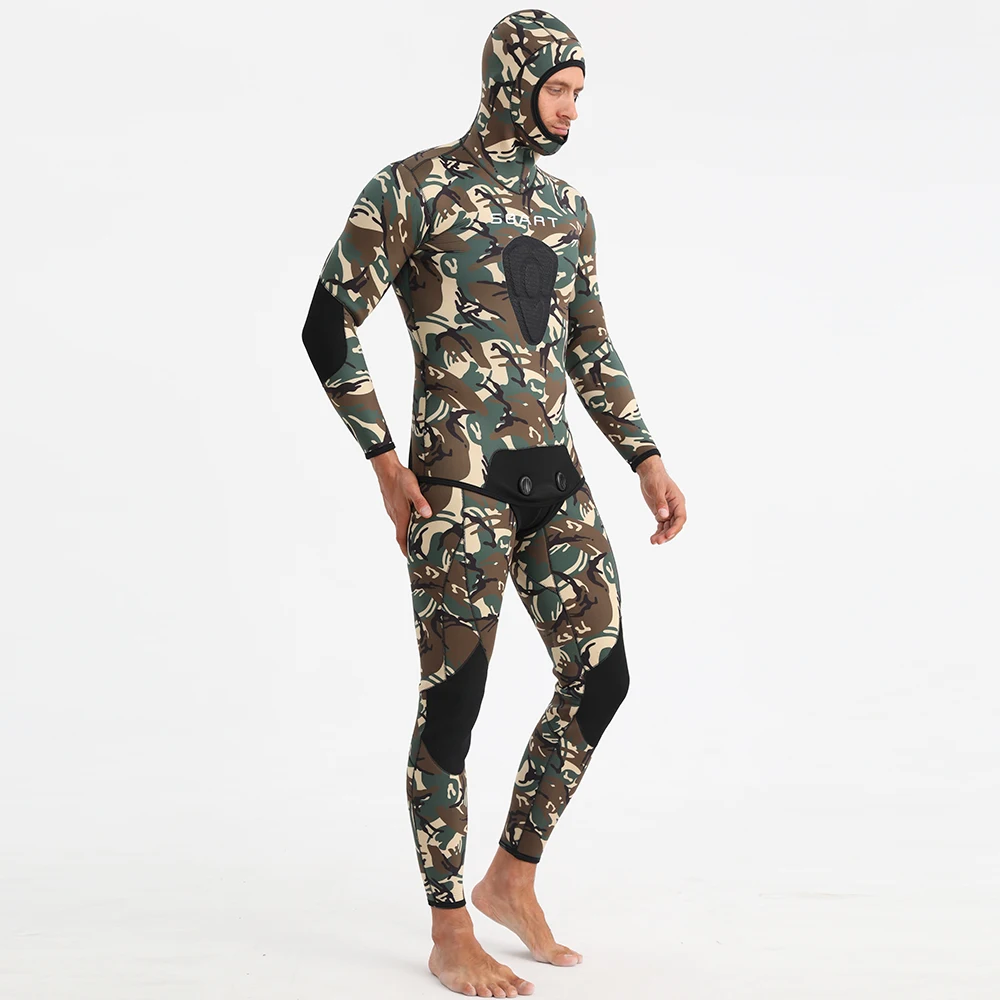 SBART New Design Neoprene 3mm 5mm Free Diving Surfing Suit Camouflage Long Sleeve 2pcs Sets Spearfishing Wetsuit With Hood