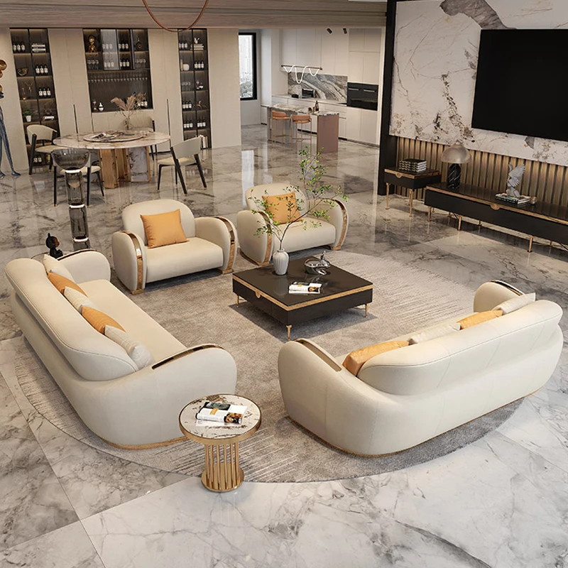 Luxury Villa Modern Design Leather Sofa Set Furniture Living Room Home Decor Big Couch 3 2 1 Seater Sectional Sofa