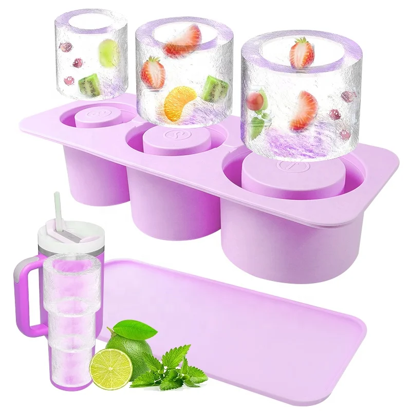 Factory price Reusable Silicone Large Round Hollow Cylinder Ice Cubes Maker Tray Mold For Stanley Cup Accessory