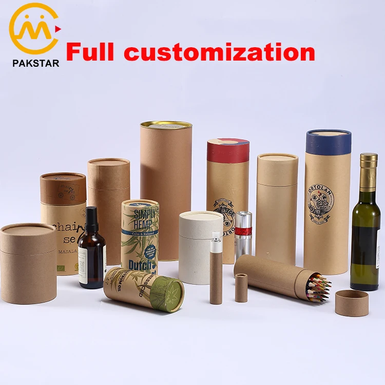 Custom logo round craft gift bottle package kraft paper tube cylindrical packaging box