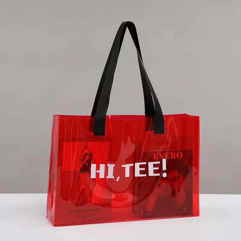 Custom logo transparent clear waterproof neon candy color beach PVC gift shopping tote bag