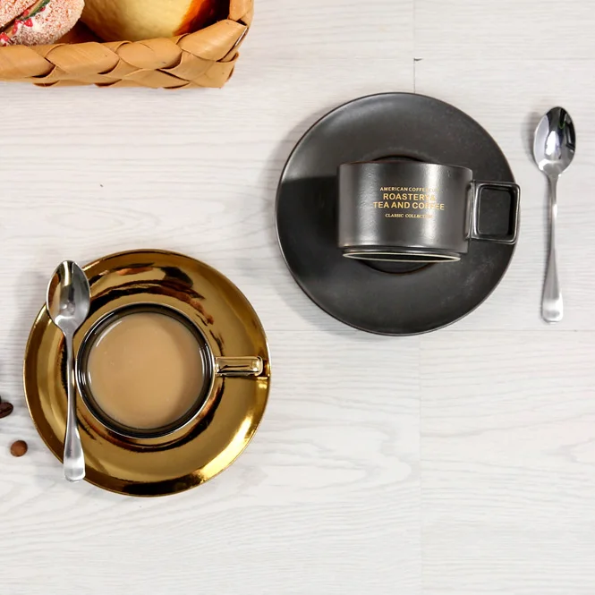 European style delicate custom logo porcelain cups saucers ceramic coffee mug