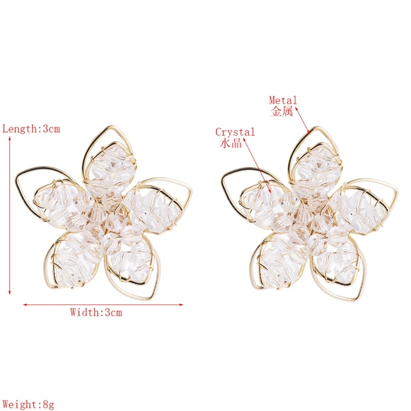 Wire Wrapped Crystal Beaded Earrings Fashion Flower Stud Earrings For Women