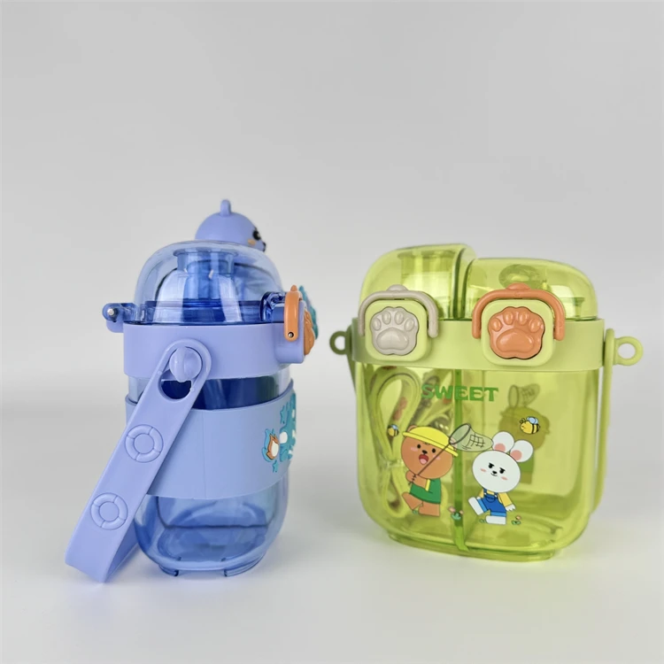 Portable Plastic Waterbottle Set Large Capacity Cute School Travel Outdoor Sports Drinking Cup Water Bottle For Kids Children