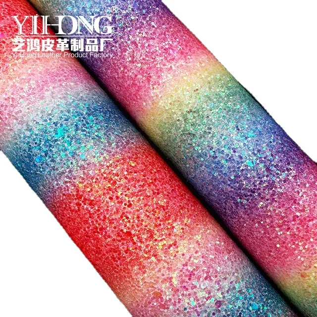 (FA-021)Rainbow Glitter Fabric 1.0 mm Sequins Pu Leather for bows shoes and bags
