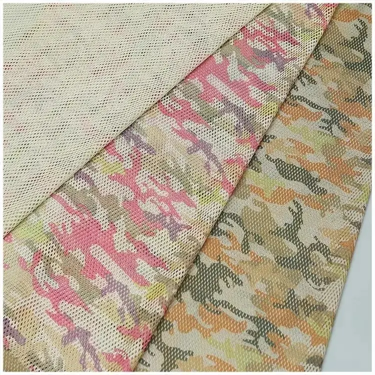 Custom 100% Polyester microfiber camouflage printed function sports mesh garment fabric