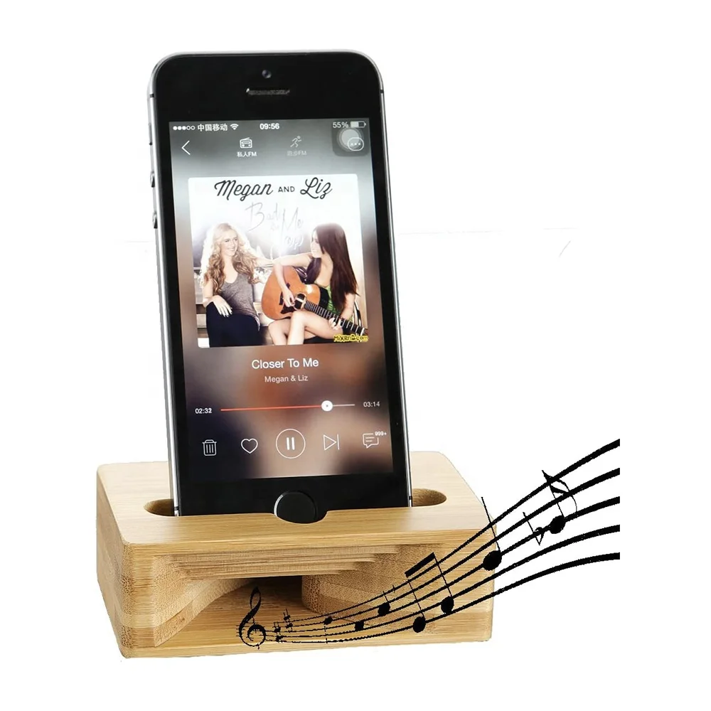 Cell Phone Stand Amplifier Desktop Mobile Phone Holder Universal Portable Wood Cellphone Dock on Desk Bamboo Bed Stand