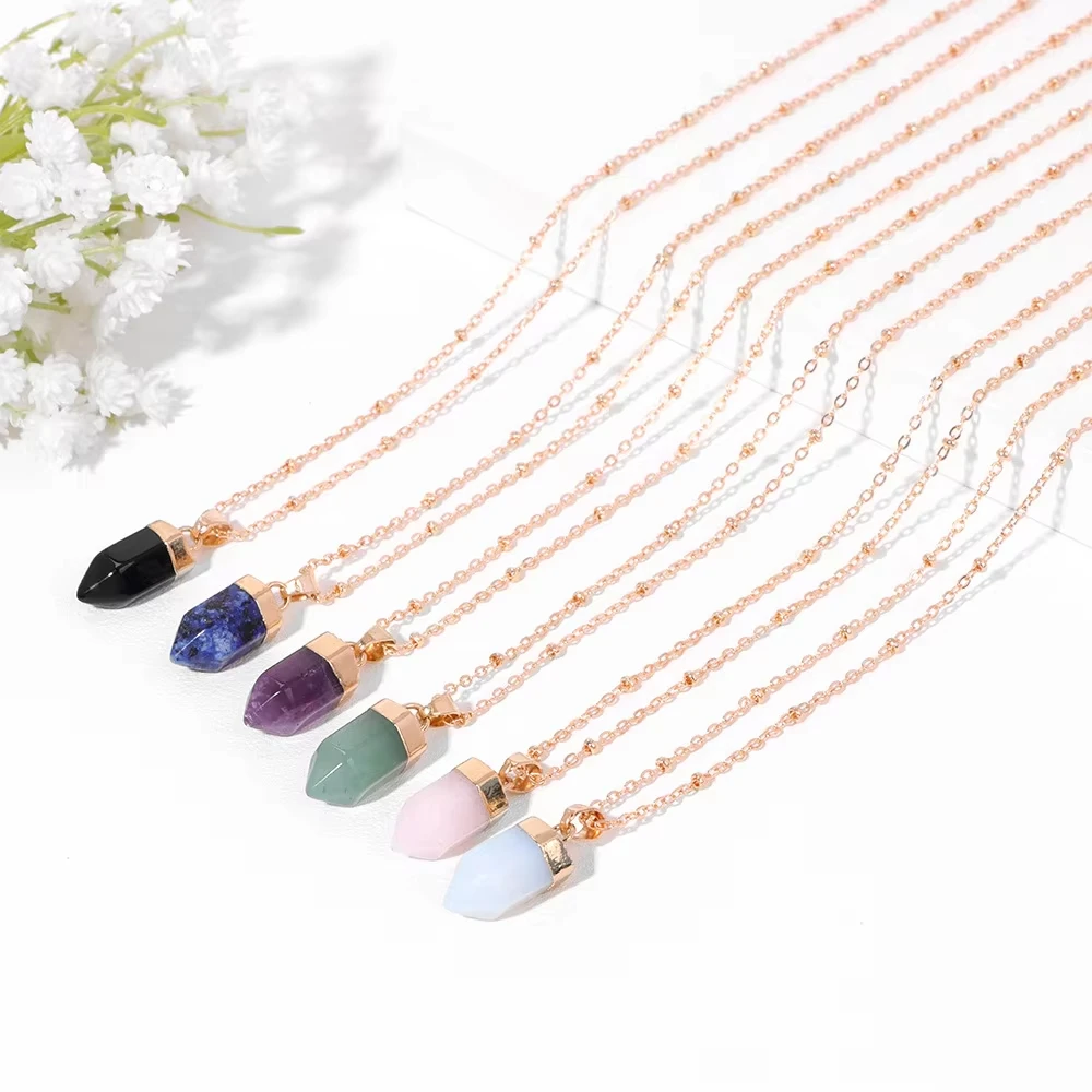 Natural Crystal Stone Gemstone Amethyst Rose Quartz Natural Raw Gem Stone Pendant Necklace