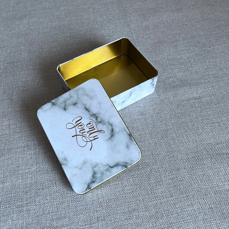 Custom Marble Printed Packaging Small Wedding Gift Food Tin Box metal box custom marble