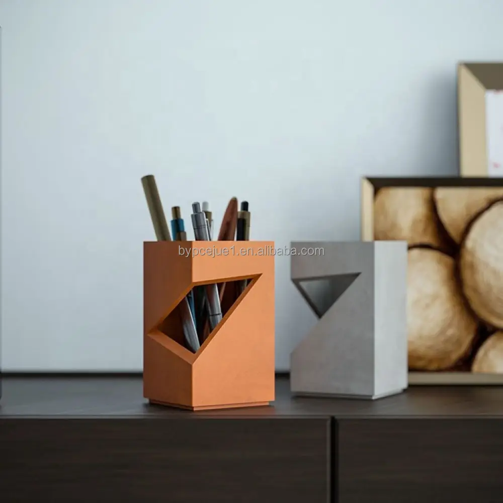 Square Creative Concrete Pen Holder Office Study Bedroom Design Sense Pen Holder Manufacturer Custom Wholesale