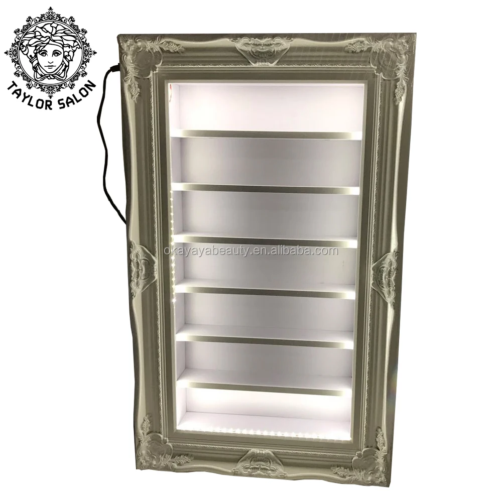 European nail spa manicure table wall mount nail polish display shelf nail polish shelf with LED light