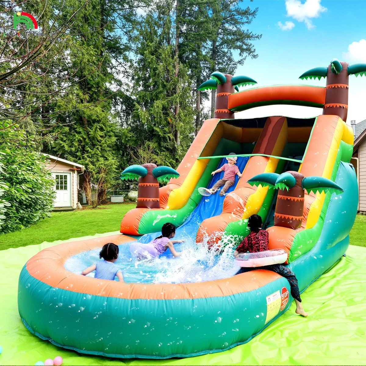 Commercial Outdoor Kids Adults Party Jumping Bouncy Castle Waterslide Inflatable Tropical Water Slide