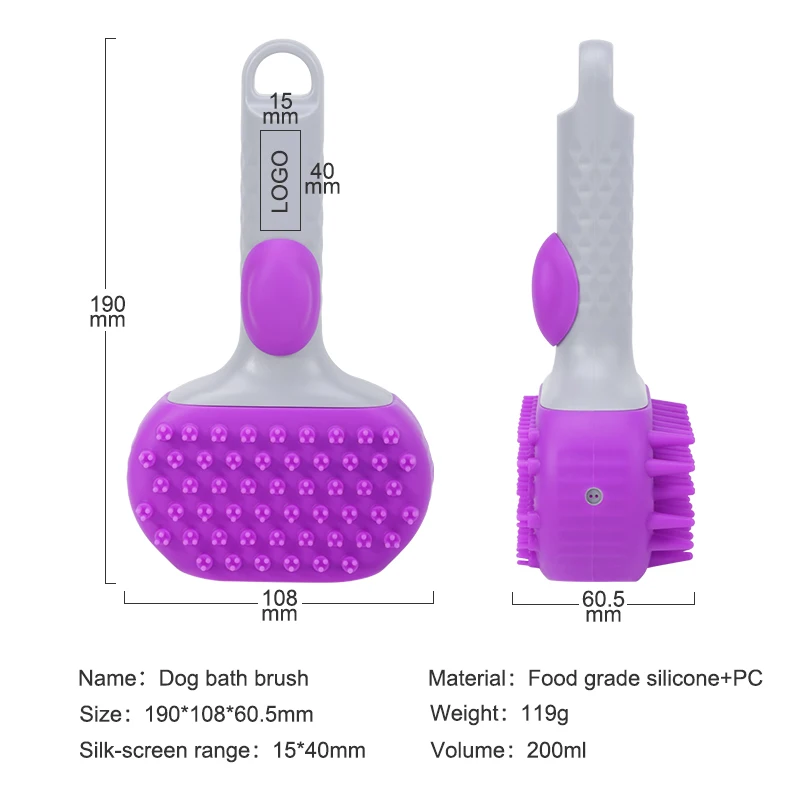 2 in 1 Soft Grooming Hair Cat Pet Cleaning Shampoo Dispenser Massage Wash Shower Soap Scrubber Dog Bath Brush