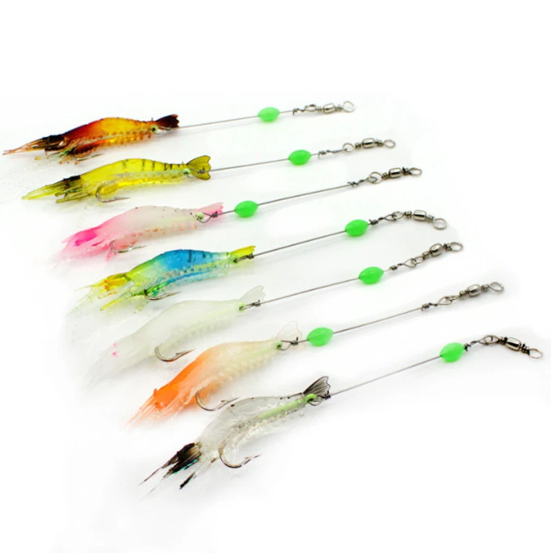 Jetshark Realistic Artificial Soft 8cm 5.4g Shrimp Lure Hook with Leader Cord Trace Luminous Predator Fishing Baits