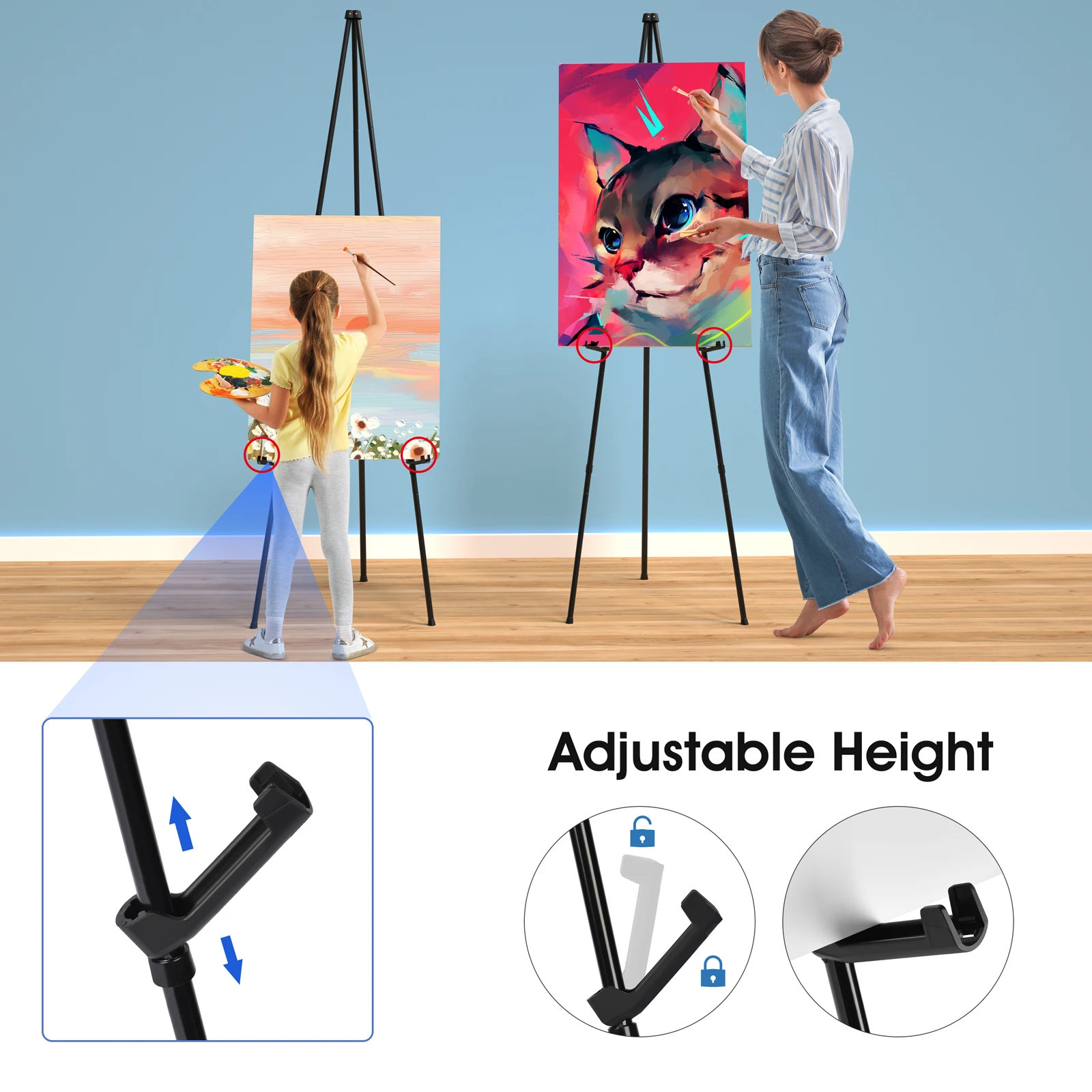 Good quality tripod easel stand with adjustable height ,stable and durable ,  easy to install