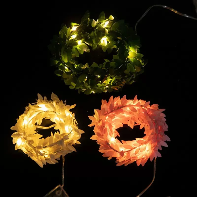 Indoor and outdoor garden leaf colored light led simulation green leaf rattan copper wire light string christmas led lights
