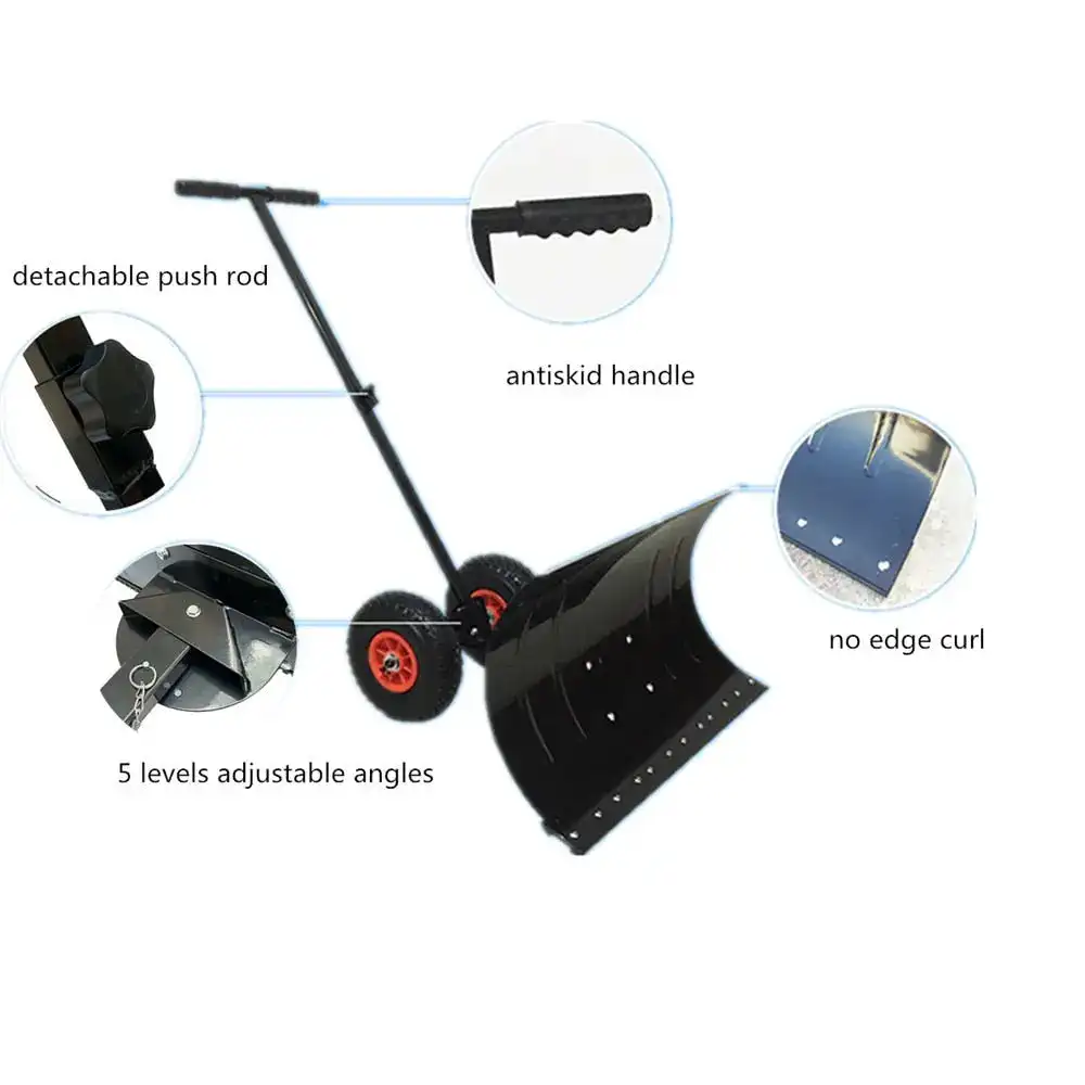 29 Inch Wheeled Shovel Adjustable Height Multi-Angle Pusher Garden Snow Plow Shovel With Wheels Outdoor Path Cleaner