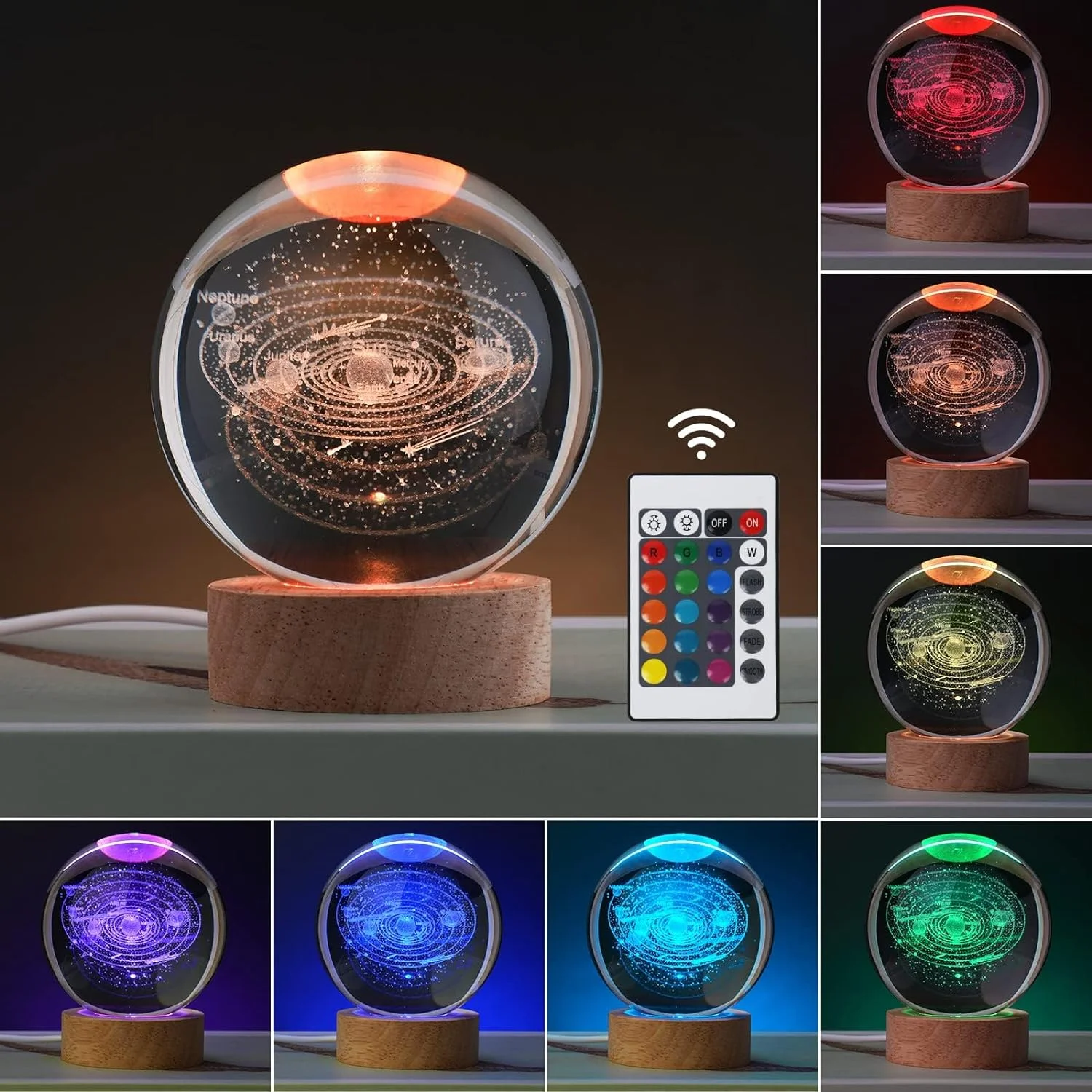 60mm Glass Solar System Planet Sphere 3D Laser Engraved Galaxy Crystal Ball Night Lamp