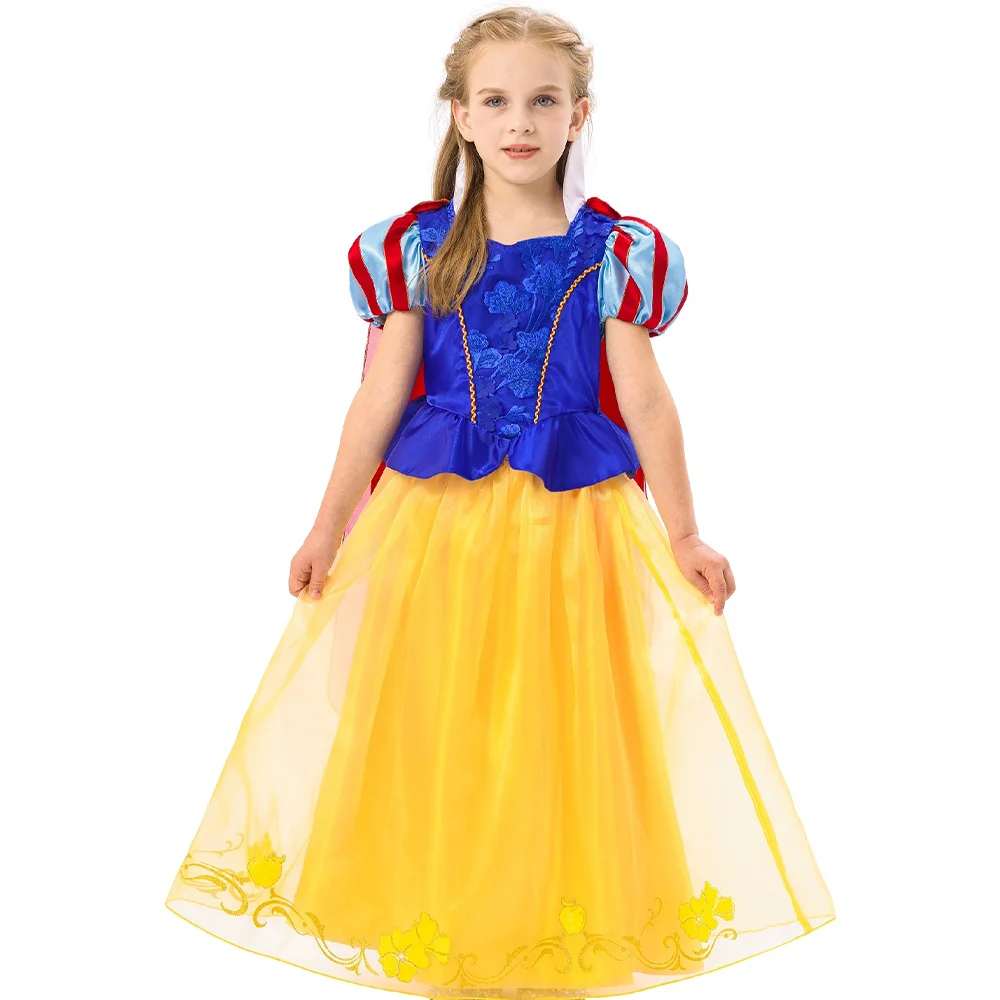 Disney Princess Costume, Fancy Dress Up Outfit for Birthday Party 3-12Years Snow White Cinderella Belle Aurora Rapunzel
