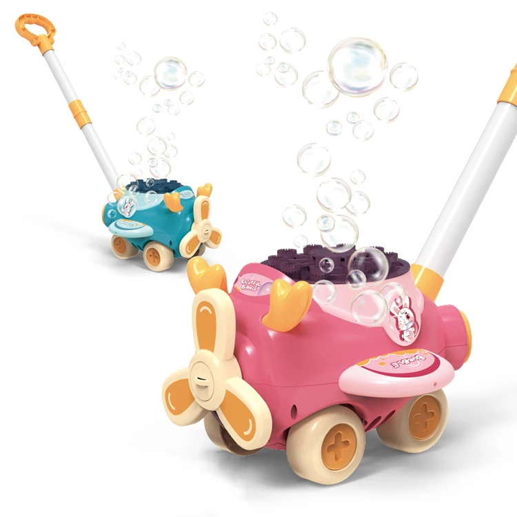 Wholesale Electric Bubble Blower Toy Toddlers Plastic Lawn Mower with Handle Push Trolley Bubble Machine Toys for Kids