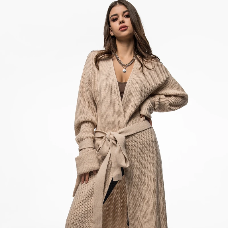 Женский длинный толстый вязаный кардиган, винтажный свитер большого размера