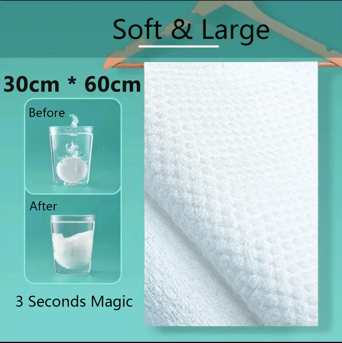 6 Piece 30x60 Compressed Tablet Towel, Compressed Facial Towel, Disposable Compressed Face Towel