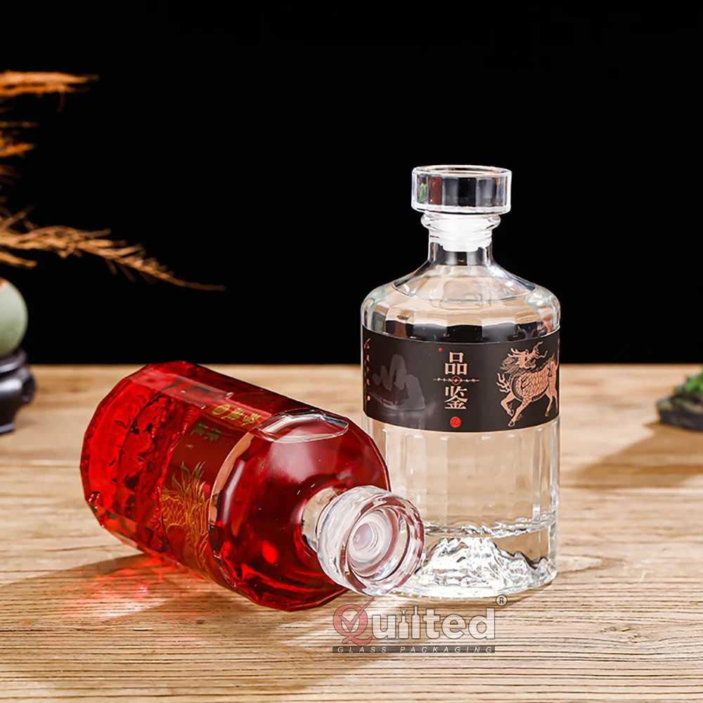 Custom ice mountain base 100ml 250ml 500ml empty liquor spirits glass bottle for vodka gin whiskey