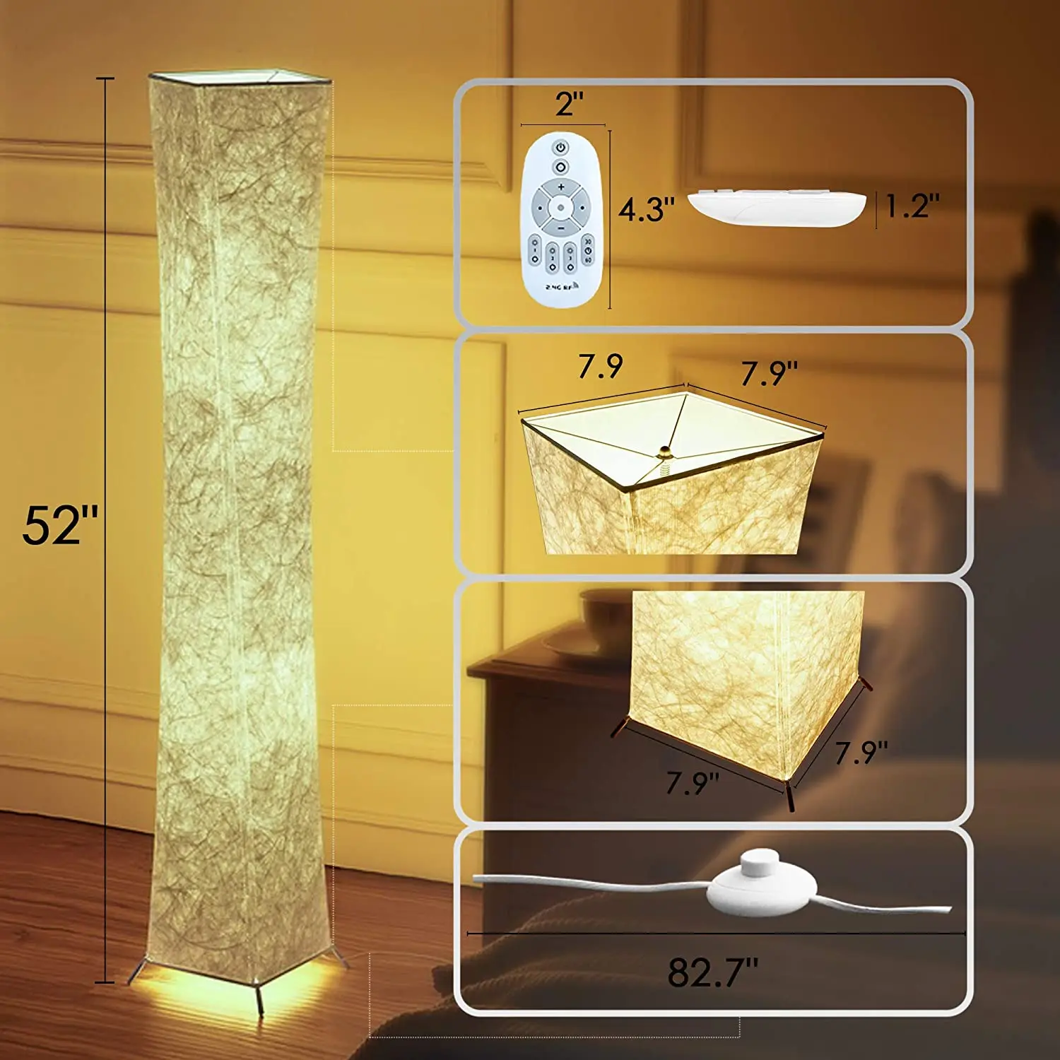 
EEA Twist Tower Modern Fabric RGB Dimmable Smart LED Floor Lamp for Living Room 