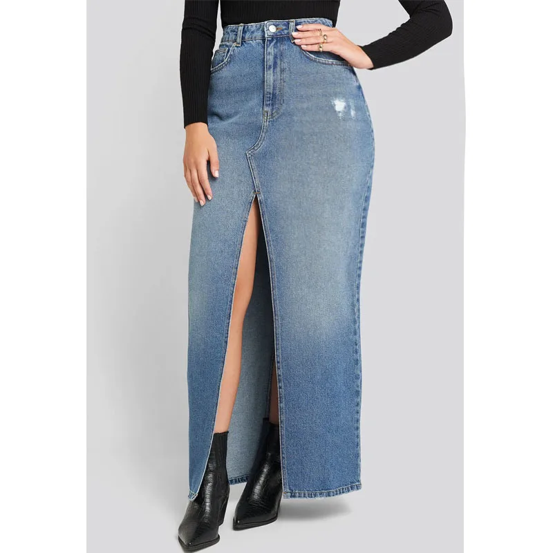 Индивидуальные Женские джинсовые юбки-карандаш с разрезом Женская Длинная летняя джинсовая юбка для дам