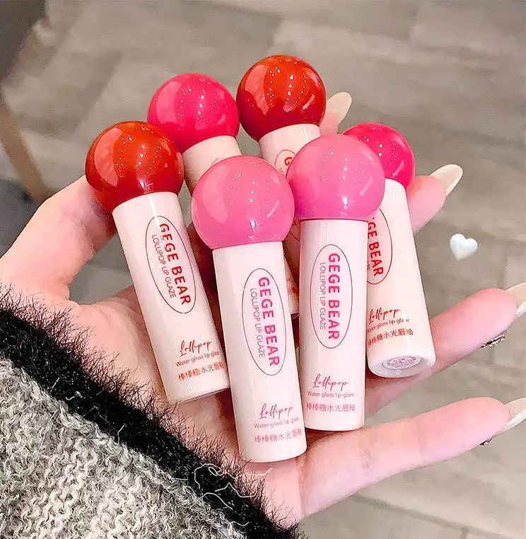 Hot selling high pigment lip glaze Gege Bear Lollipop Lip Gloss Set