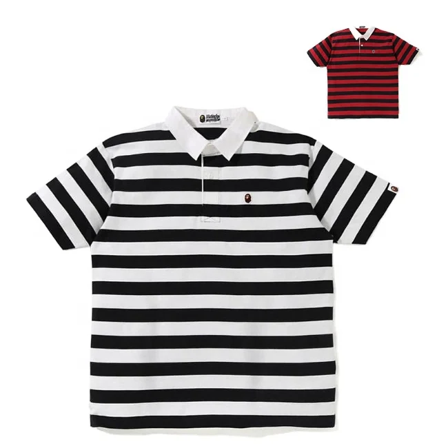 High Quality BAPE T-shirt Two Tone Stripe Ape Pure Cotton Unisex Casual Round Neck Plaid Short Sleeve T-shirt