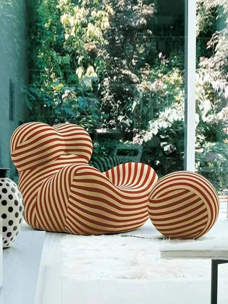 Lounge Living Room Fiberglass Ball Dark Blue Leisure MaMa Living Room Chair with Ottoman