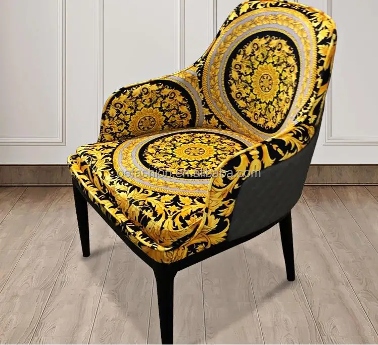 OE-FASHION Italian Design Modern Restaurant gold plated frame Dining Chairs upholstered Leather Fabric dining chairs