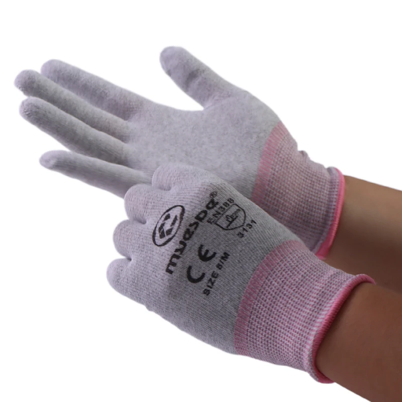 Lint Free Without PU Coating Antistatic Carbon Fiber Electrostatic ESD Polyester Gloves